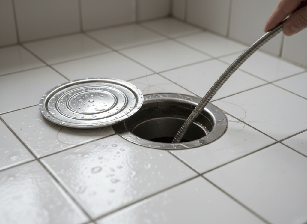 Bonde de douche encrassée avant un débouchage à Bruxelles
